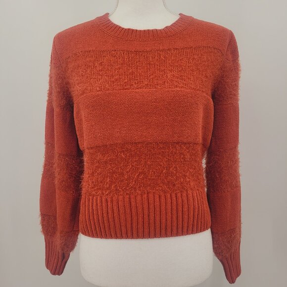 Hippie Rose Chenille Cropped Eyelash Striped Back Zip Crewneck Sweater - Picture 1 of 9